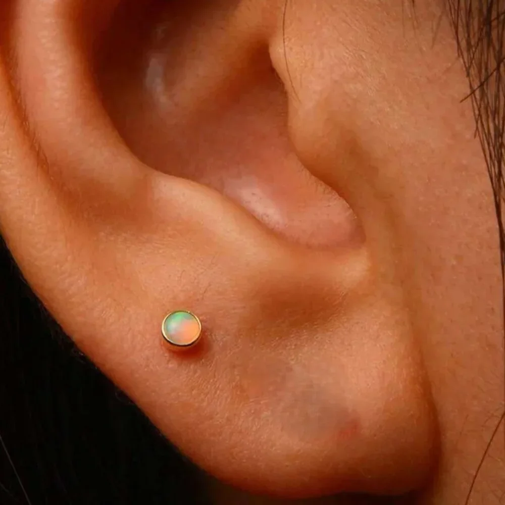 Opal Screw Back Stud Genuine Opal October Birthstone Tragus Helix Earring